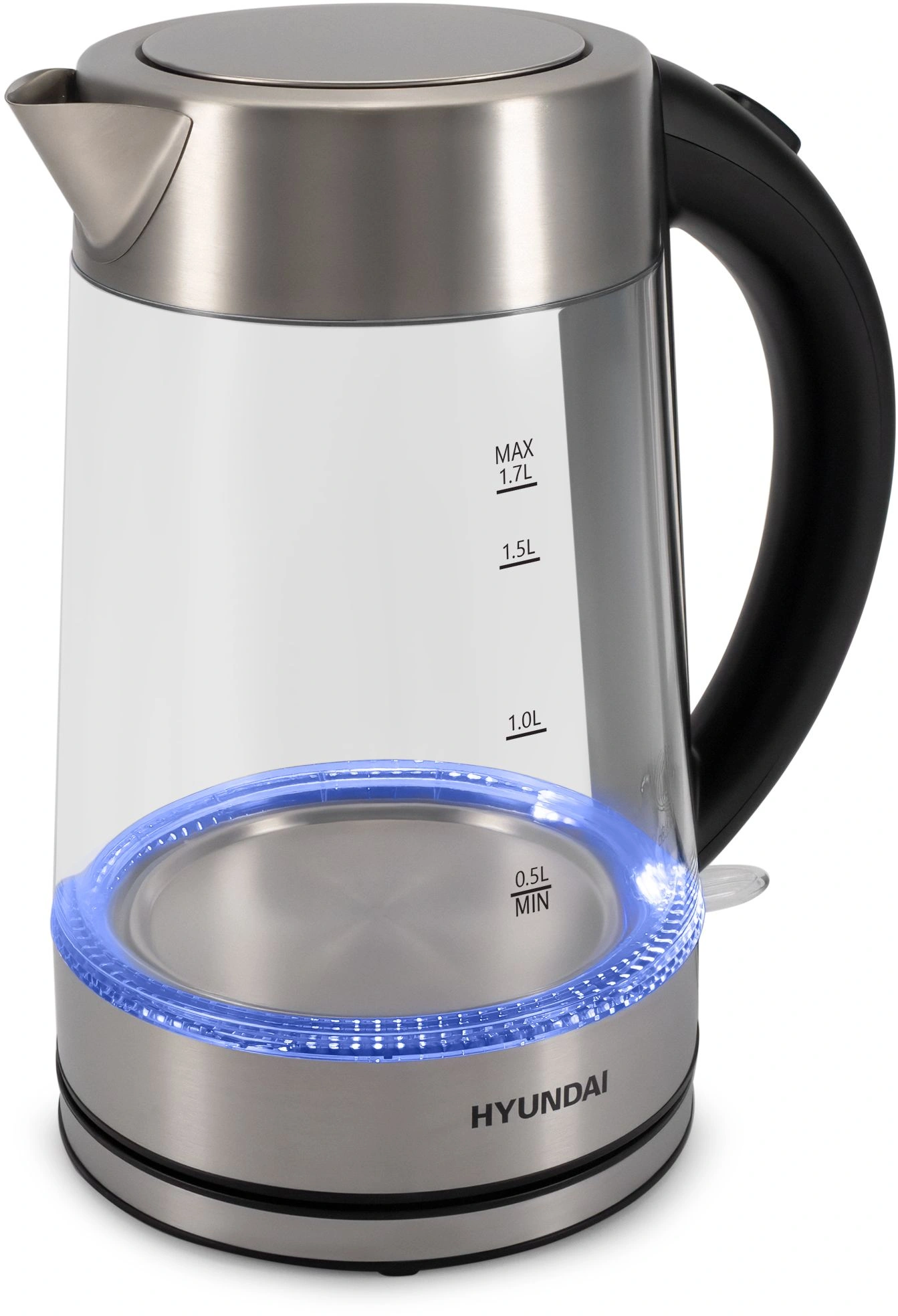 Чайник электрический Hyundai HYK-G7405 1.7л. 2200Вт черный/серебристый корпус: стекло