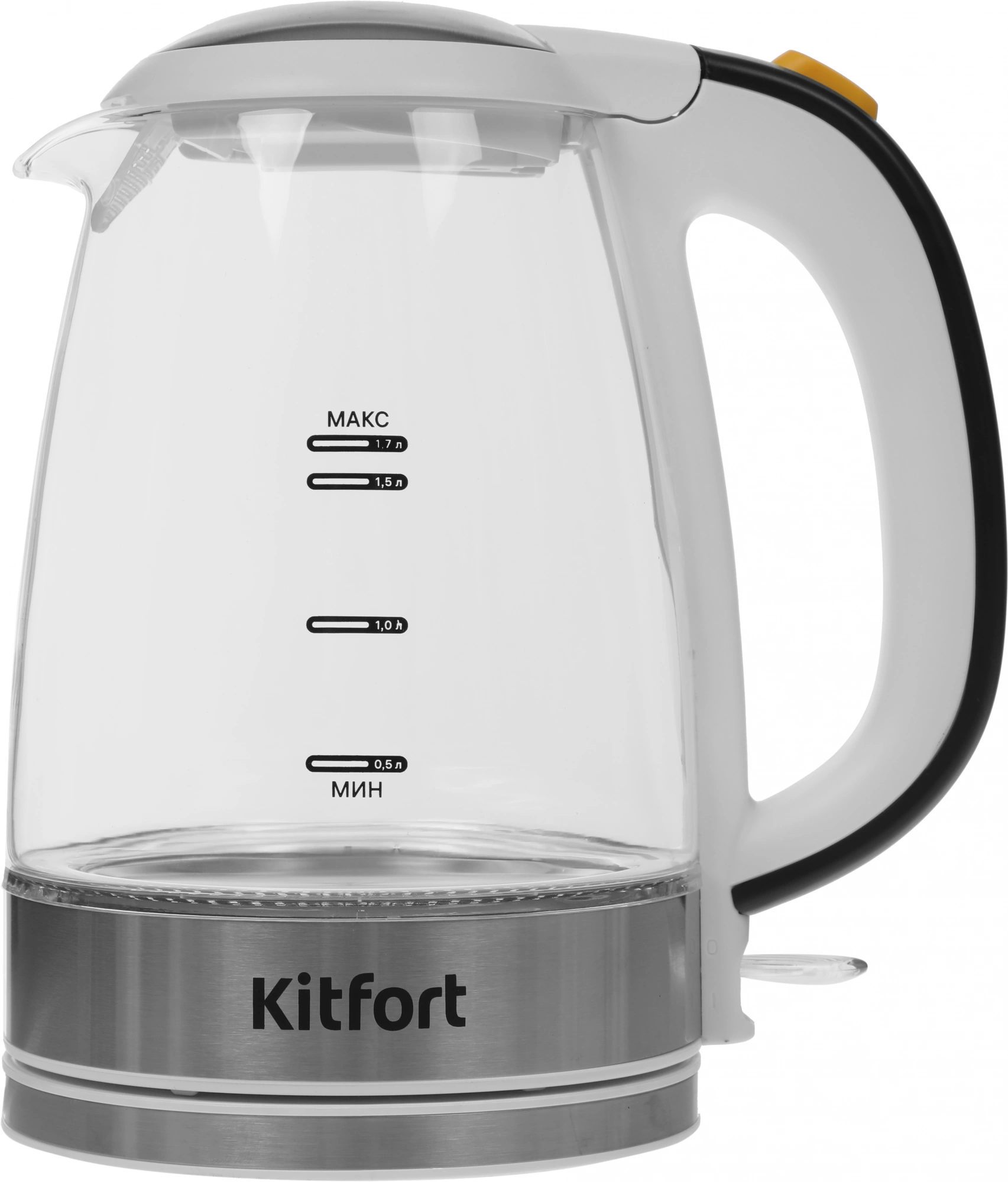 Чайник электрический Kitfort КТ-6627 1.7л. 2200Вт белый корпус: стекло/металл/пластик