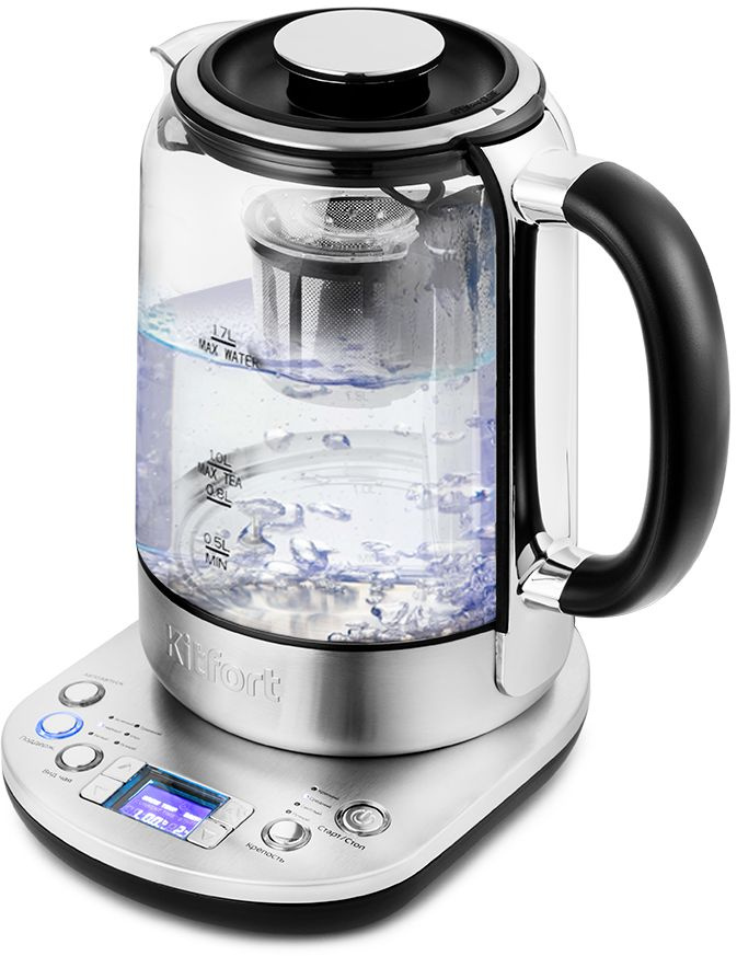 Чайник электрический Kitfort КТ-6116 1.7л. 2200Вт нержавеющая сталь/черный корпус: стекло/металл/пластик