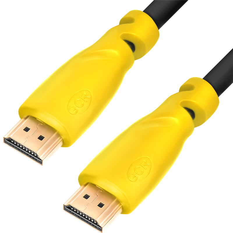 GCR Кабель 1.5m HDMI версия 1.4, черный, желтые коннекторы, OD7.3mm, 30/30 AWG, позолоченные контакты, Ethernet 10