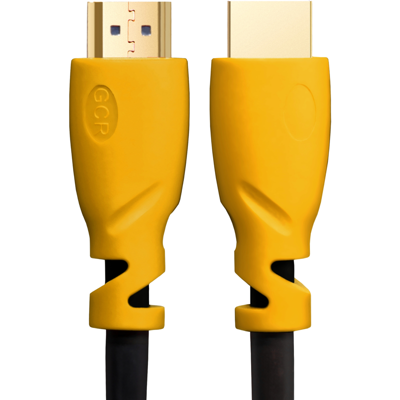 GCR Кабель 1.5m HDMI версия 1.4, черный, желтые коннекторы, OD7.3mm, 30/30 AWG, позолоченные контакты, Ethernet 10