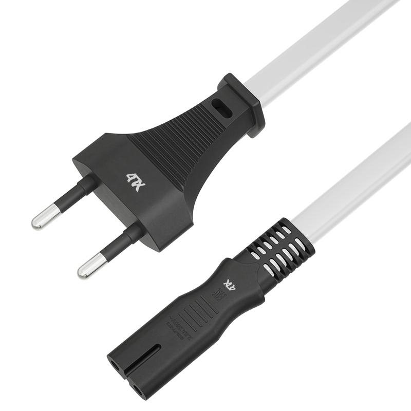 4ПХ Кабель питания 2.0m, плоская вилка - C7, белый, черные коннекторы, 2*0,5mm, 4PH-R90372