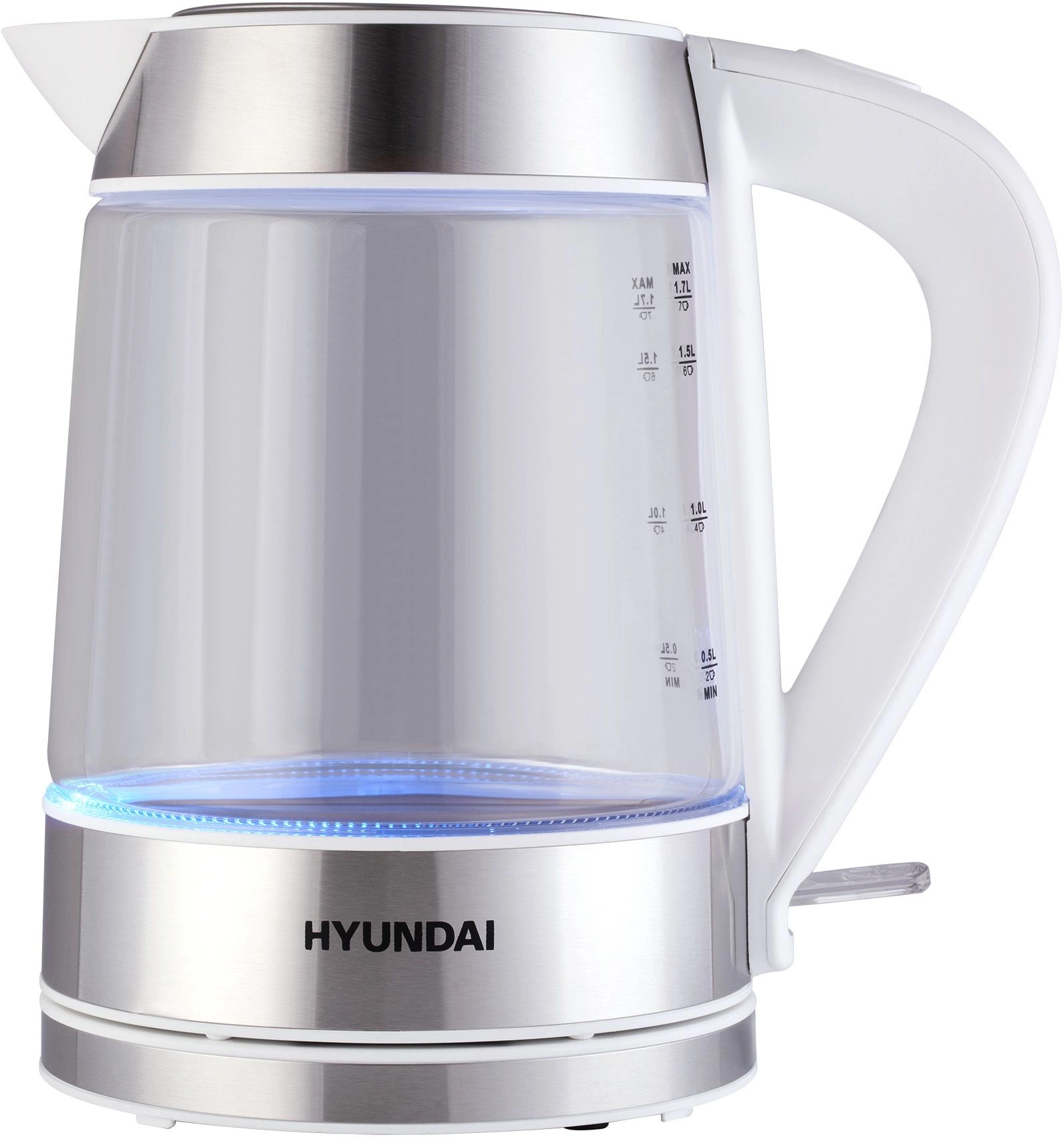 Чайник электрический Hyundai HYK-G3606 1.7л. 2200Вт белый/прозрачный корпус: стекло
