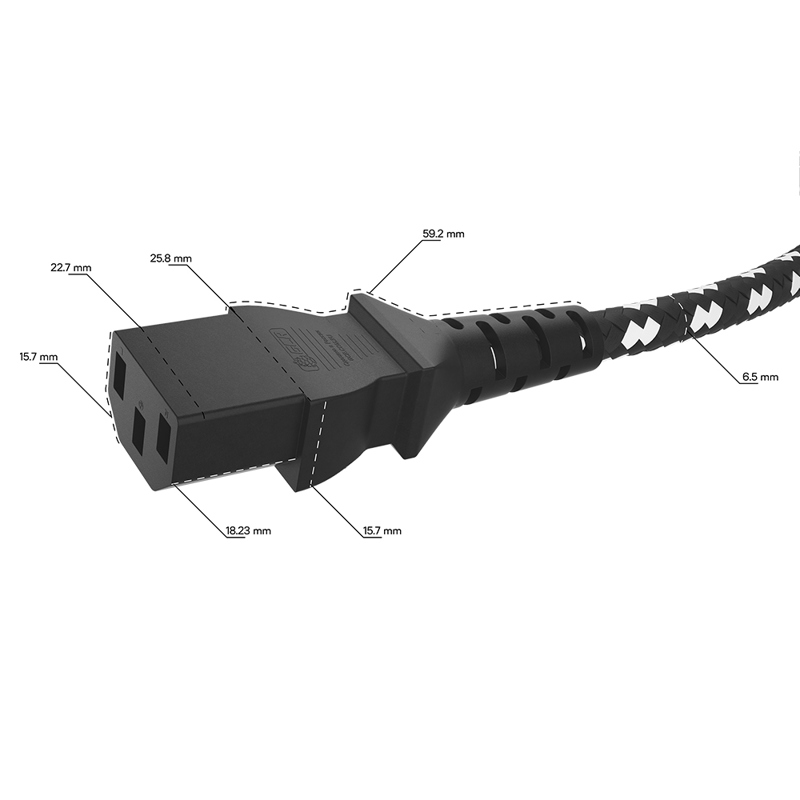 GCR Кабель питания 2.0m, евровилка угловая Schuko - С13, текстиль, черно-белый, 3*0,75mm
