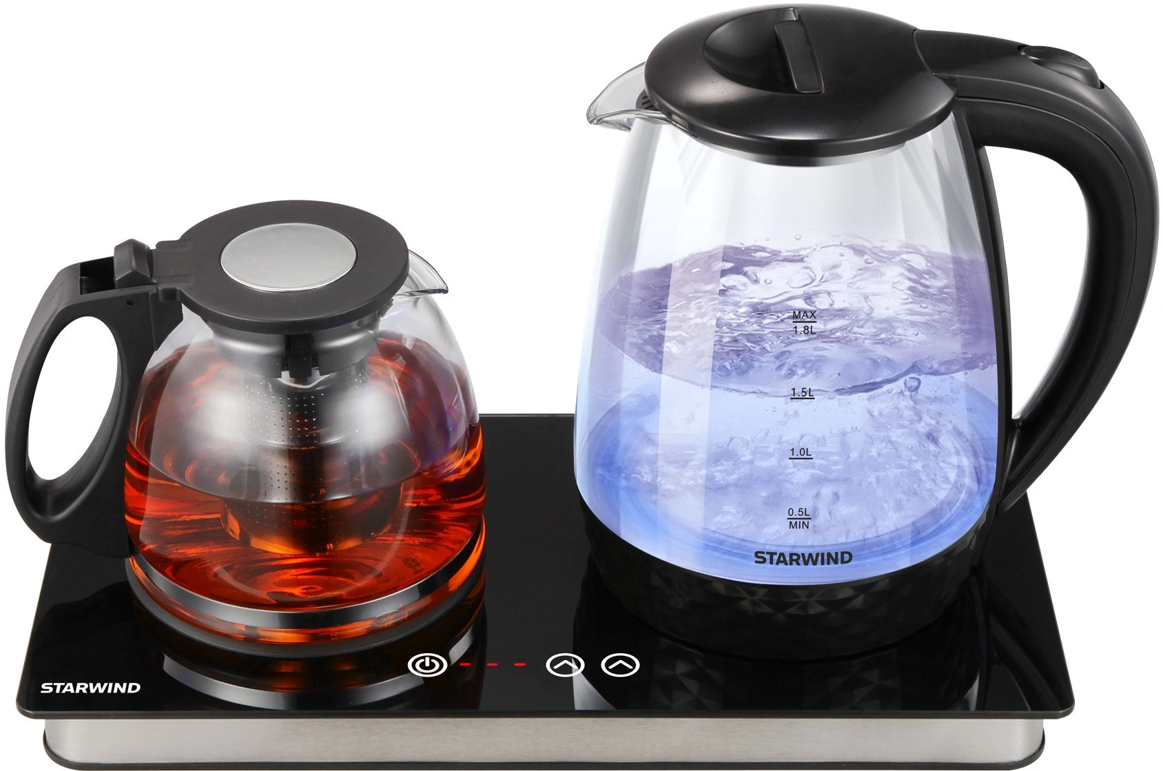 Чайник электрический Starwind SKG4044 1.8л. 1800Вт черный/серебристый корпус: стекло