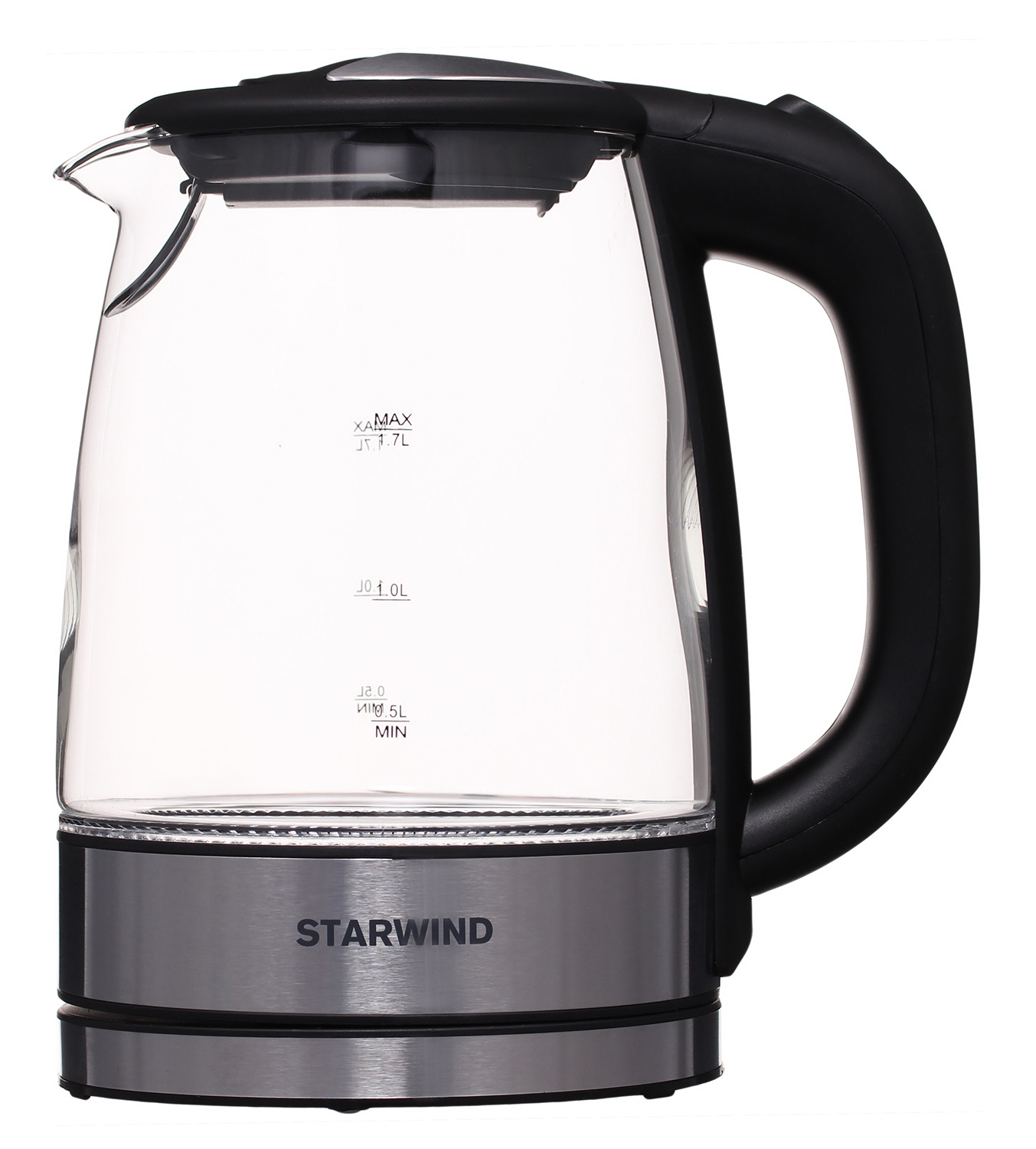 Чайник электрический Starwind SKG5210 1.7л. 2200Вт черный/серебристый корпус: стекло/металл/пластик