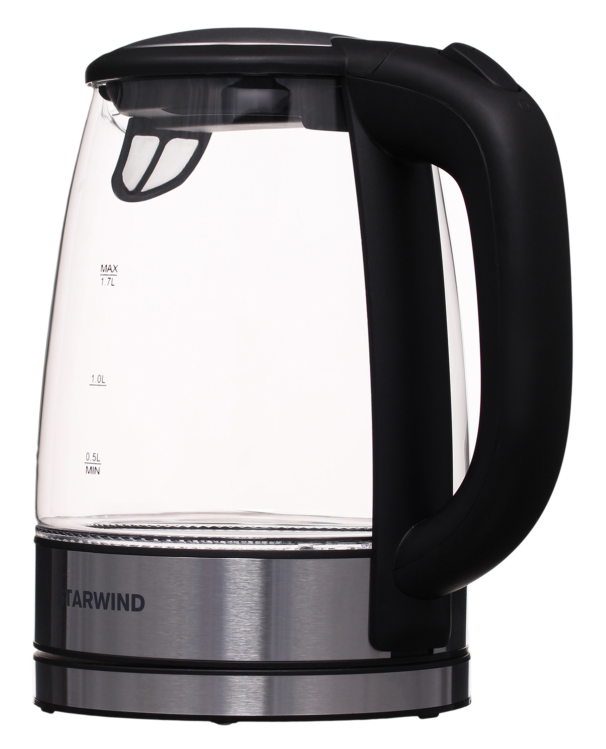 Чайник электрический Starwind SKG5210 1.7л. 2200Вт черный/серебристый корпус: стекло/металл/пластик