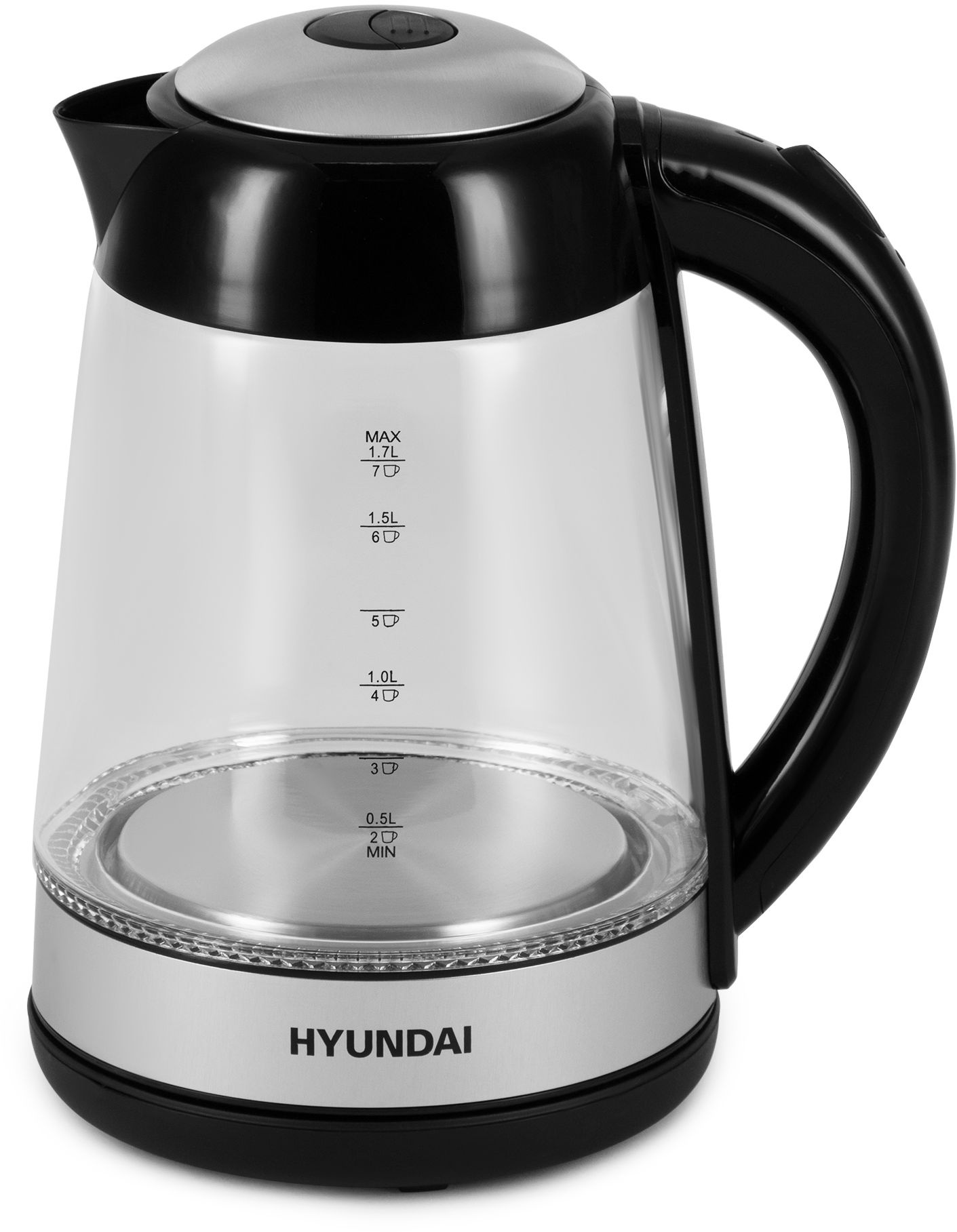Чайник электрический Hyundai HYK-G3803 1.7л. 2200Вт черный/серебристый корпус: стекло