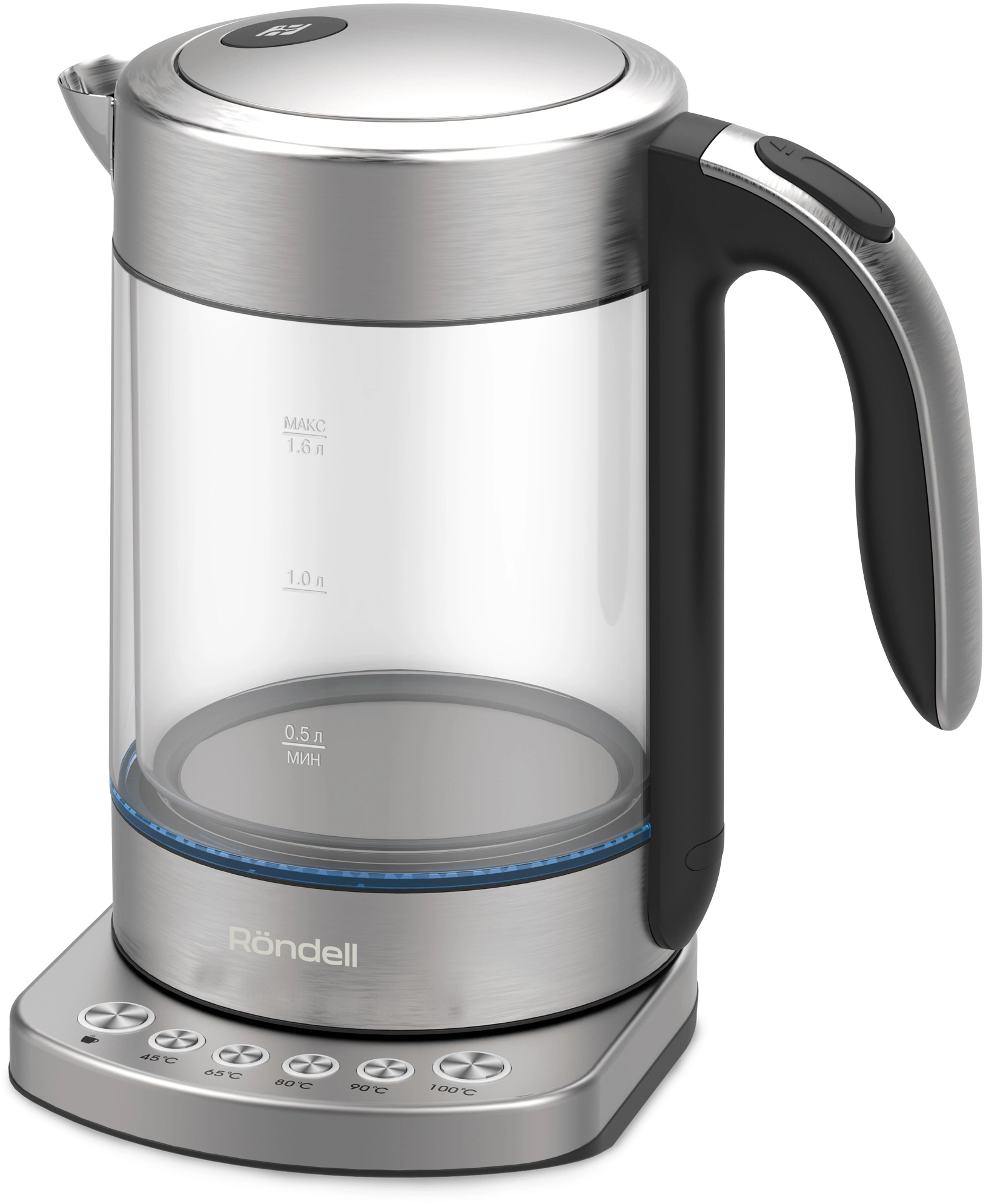 Чайник электрический Rondell RDE-WK888 1.6л. 2200Вт серебристый/прозрачный корпус: стекло