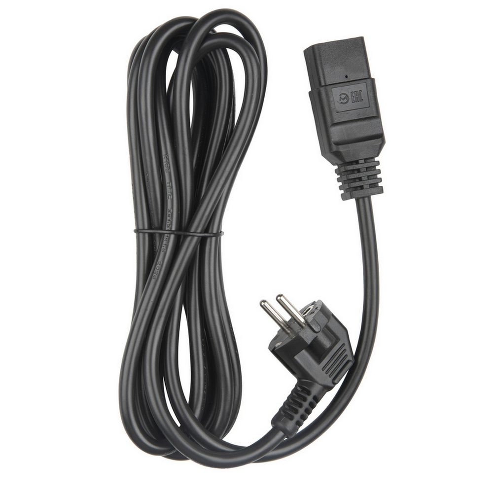 Сетевой кабель Hyperline PWC-IEC19-SHM-5.0-BK Кабель питания (Schuko+C19) (3x1.5), 16A, угловая вилка, 5м, цвет че