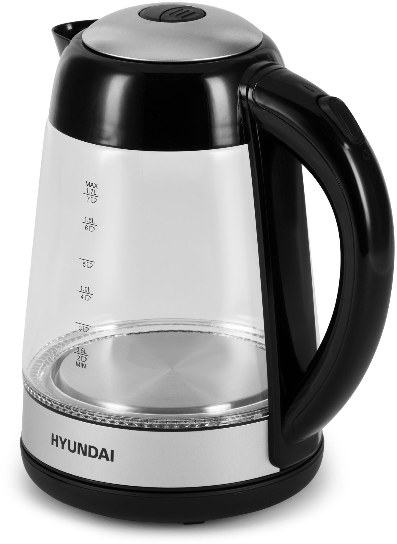 Чайник электрический Hyundai HYK-G3803 1.7л. 2200Вт черный/серебристый корпус: стекло