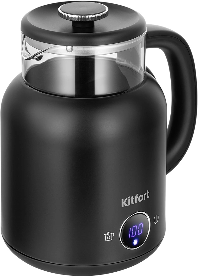 Чайник электрический Kitfort КТ-6725 1.5л. 1200Вт черный корпус: пластик/стекло