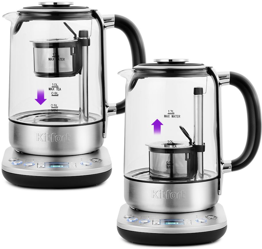 Чайник электрический Kitfort КТ-6116 1.7л. 2200Вт нержавеющая сталь/черный корпус: стекло/металл/пластик