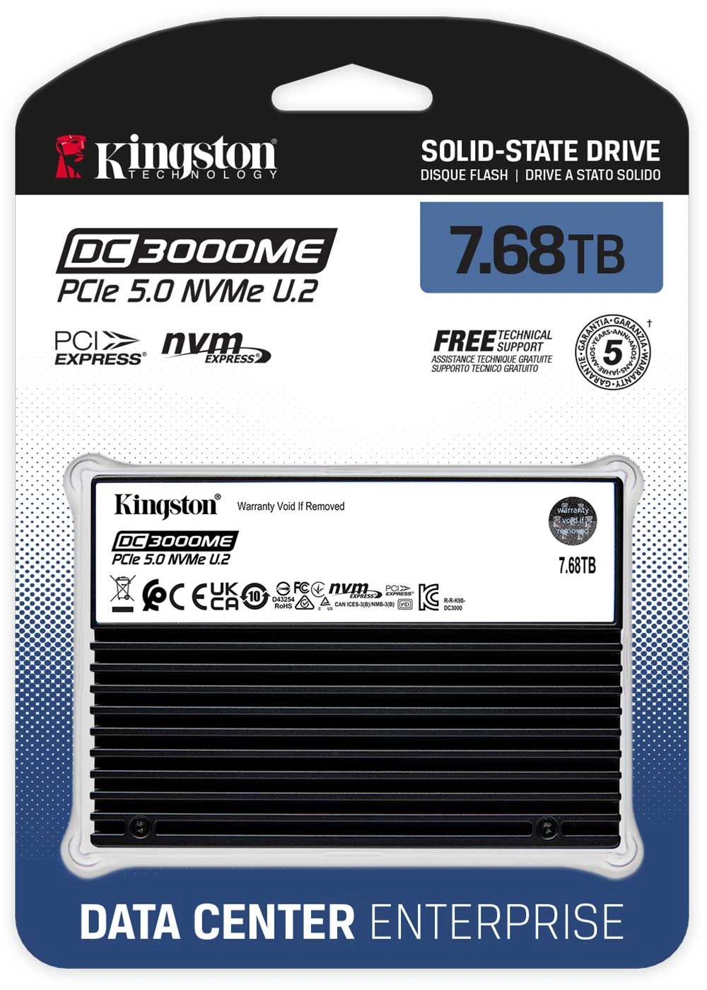 Накопитель SSD Kingston PCIe 5.0 x4 7.68TB SEDC3000ME/7T6 1825 DWPD