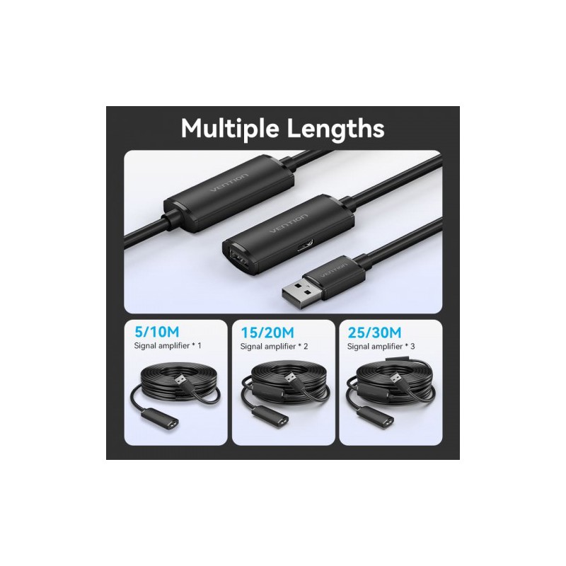 Активный кабель-удлинитель Vention USB 2.0 AM/AF с усилителем - 20м Черный