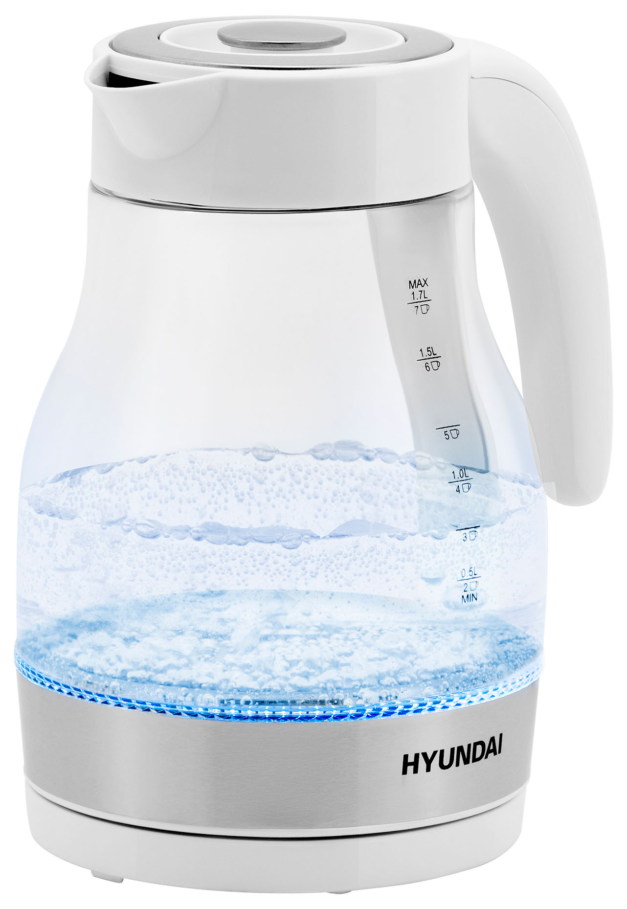 Чайник электрический Hyundai HYK-G3802 1.7л. 2200Вт белый/серебристый корпус: стекло