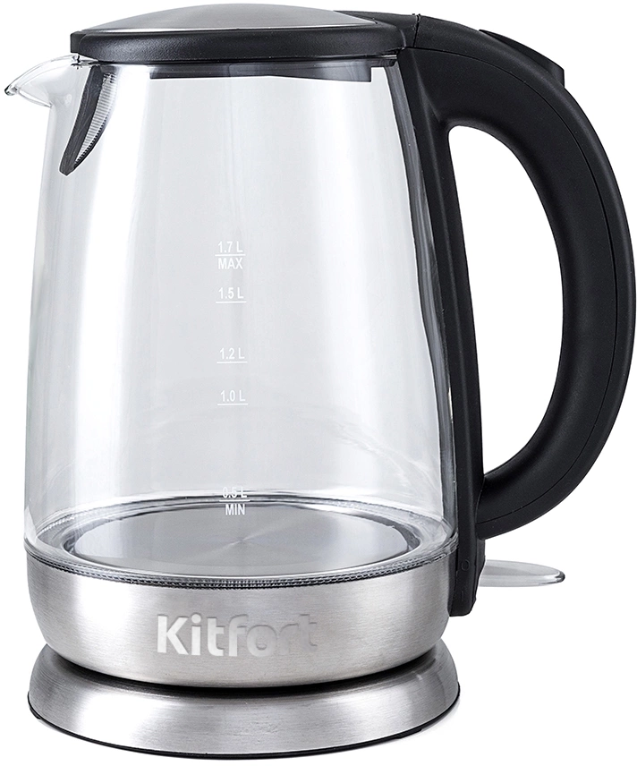Чайник электрический Kitfort КТ-619 1.7л. 2200Вт серебристый/черный корпус: стекло/металл