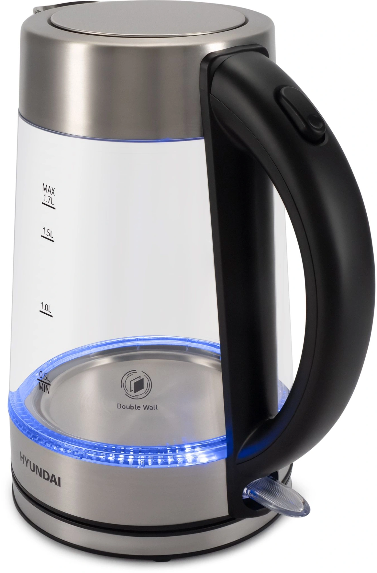 Чайник электрический Hyundai HYK-G7405 1.7л. 2200Вт черный/серебристый корпус: стекло