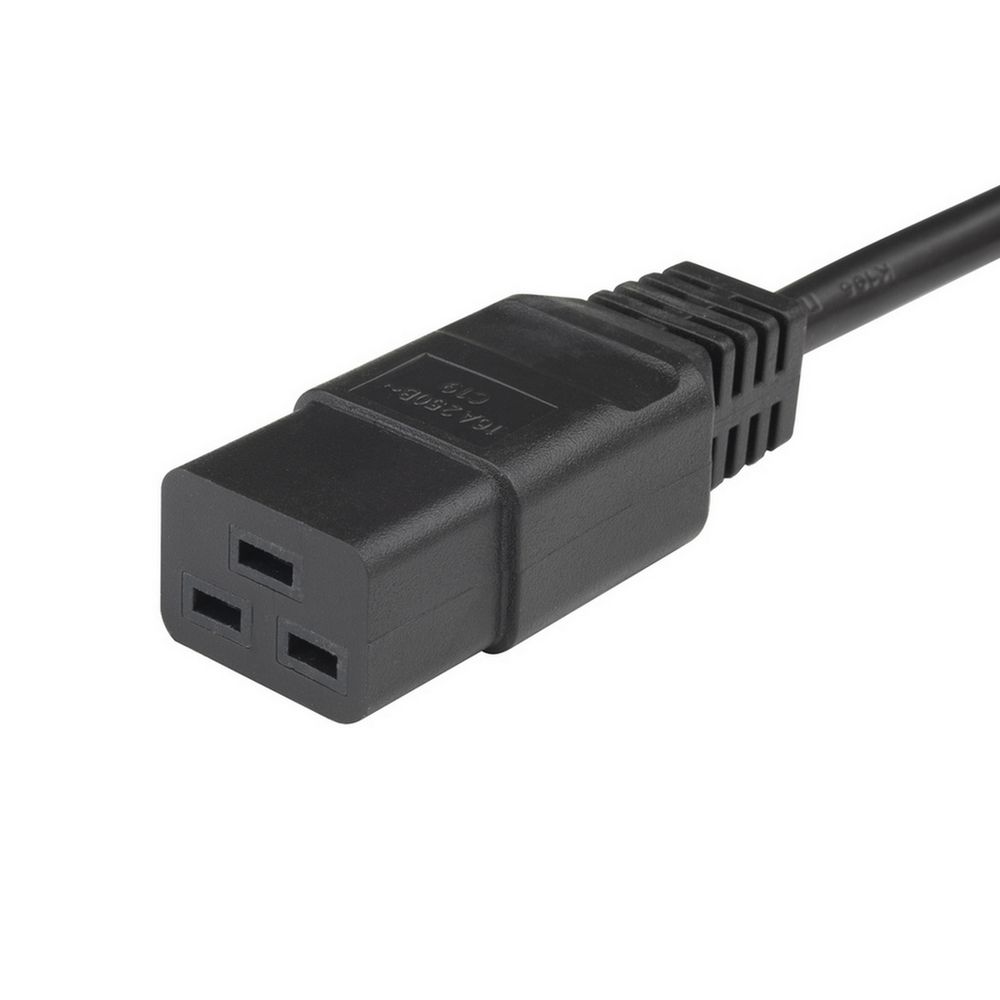 Сетевой кабель Hyperline PWC-IEC19-SHM-5.0-BK Кабель питания (Schuko+C19) (3x1.5), 16A, угловая вилка, 5м, цвет че