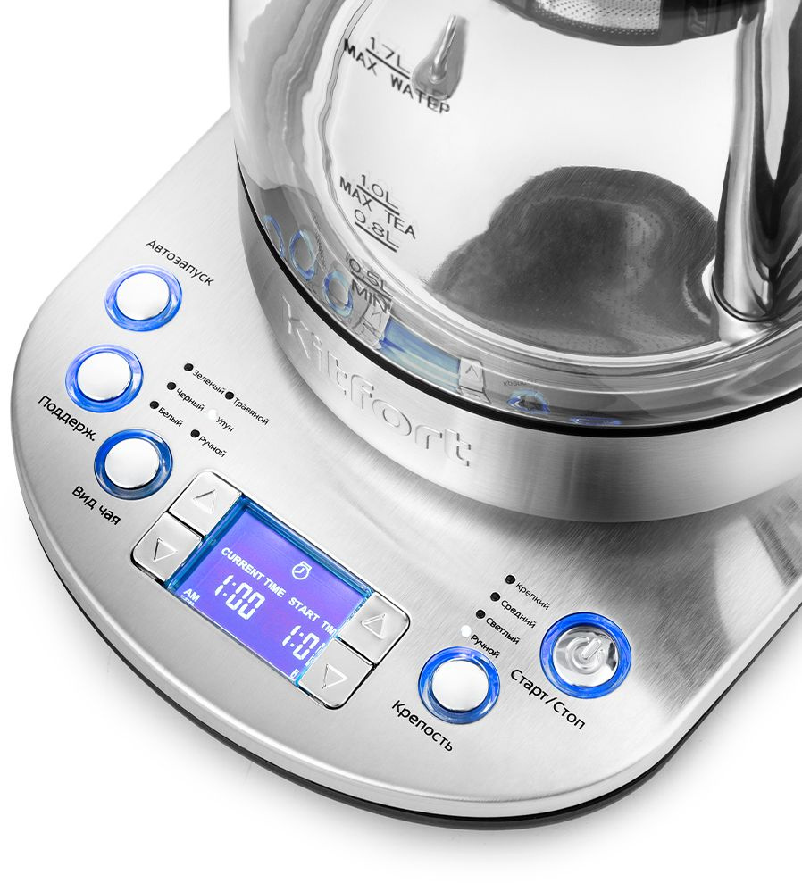 Чайник электрический Kitfort КТ-6116 1.7л. 2200Вт нержавеющая сталь/черный корпус: стекло/металл/пластик