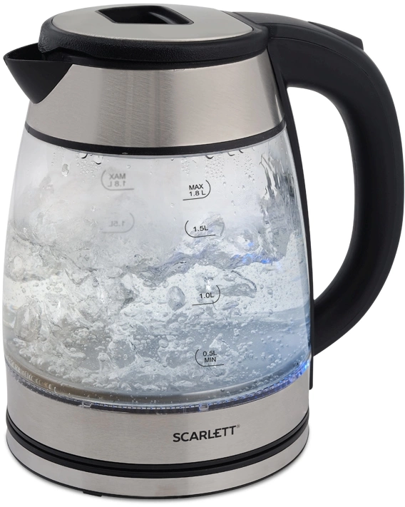 Чайник электрический Scarlett SC-EK27G40 1.8л. 1800Вт серебристый/черный корпус: стекло (EK27G40)