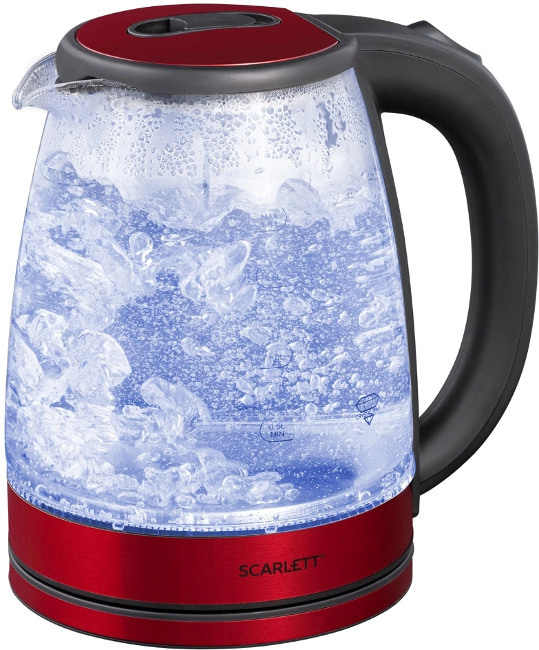 Чайник электрический Scarlett SC-EK27G65 1.8л. 1800Вт красный/черный корпус: стекло/металл/пластик