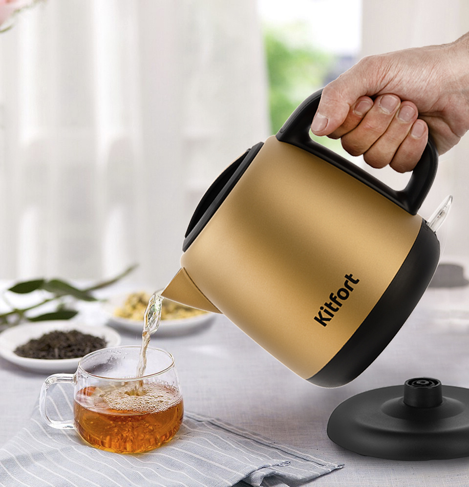 Чайник электрический Kitfort KT-6111 1л. 1630Вт золотистый/черный корпус: металл/пластик (КТ-6111)