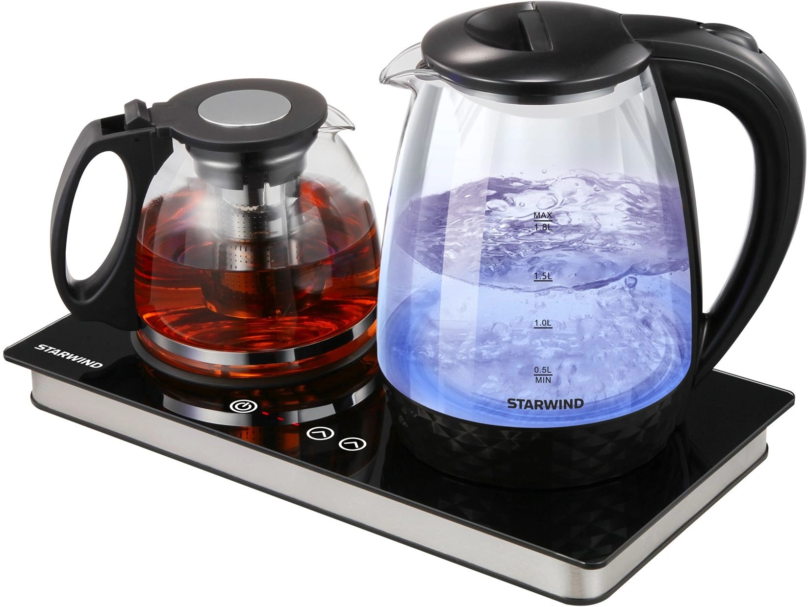 Чайник электрический Starwind SKG4044 1.8л. 1800Вт черный/серебристый корпус: стекло