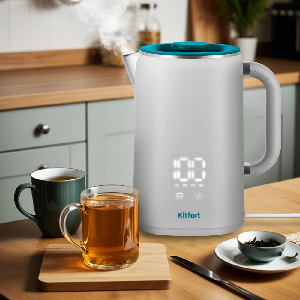 Чайник электрический Kitfort КТ-6687 1.7л. 1500Вт серый/бирюзовый корпус: пластик/металл