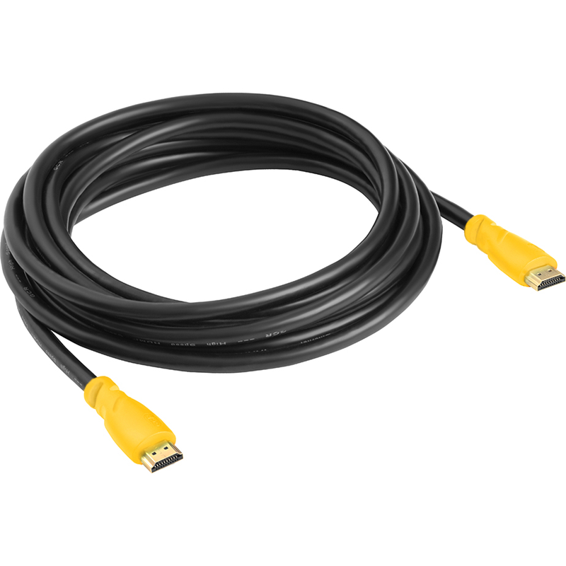 GCR Кабель 1.5m HDMI версия 1.4, черный, желтые коннекторы, OD7.3mm, 30/30 AWG, позолоченные контакты, Ethernet 10